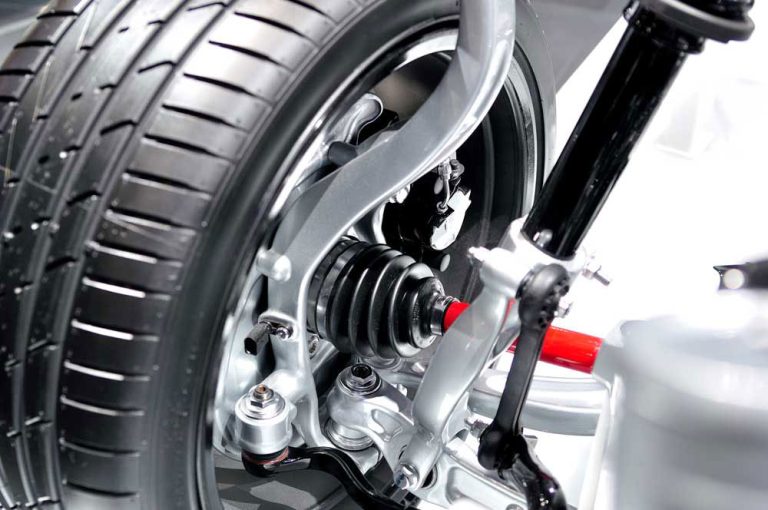 Tire and suspension linkage viewed from below