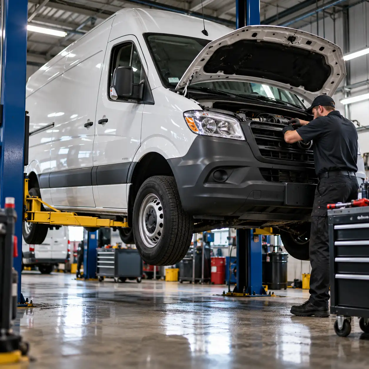 Service bays at Tech Savvy Automotive in Brantford for fleet and commercial vehicle inspections